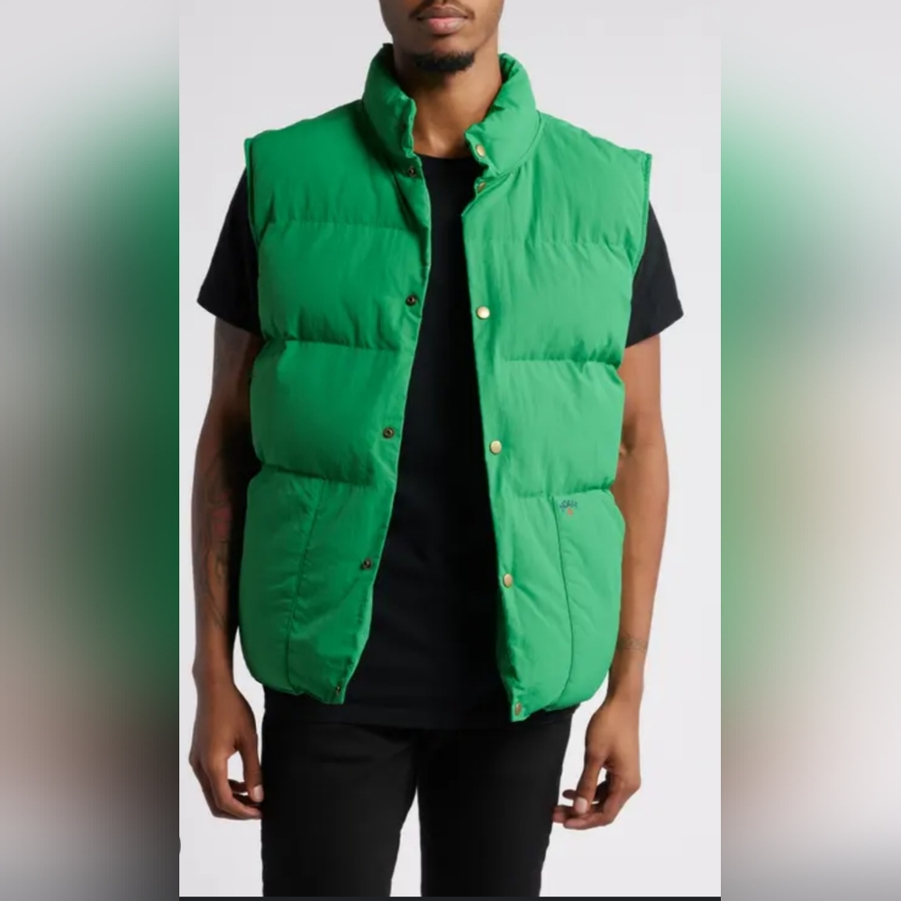 Vibrant Green Puffer Vest with Colorful Logo